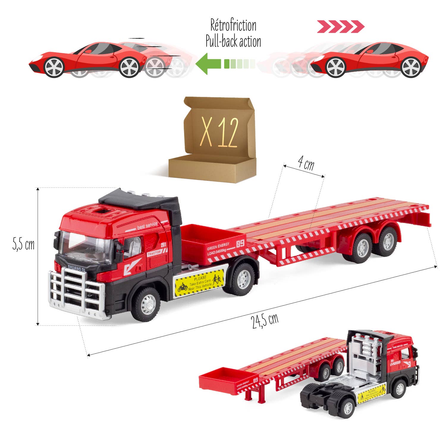 Ulysse Couleurs d'Enfance - Wholesale Toy Car/Truck - Kids - MINIATURE: PLATFORM TRUCK (set of 6)1