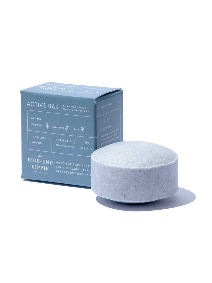 Active 3-in-1 Solid Shampoo, Body Wash & Shave Bar for wholesale by The High-End Hippie