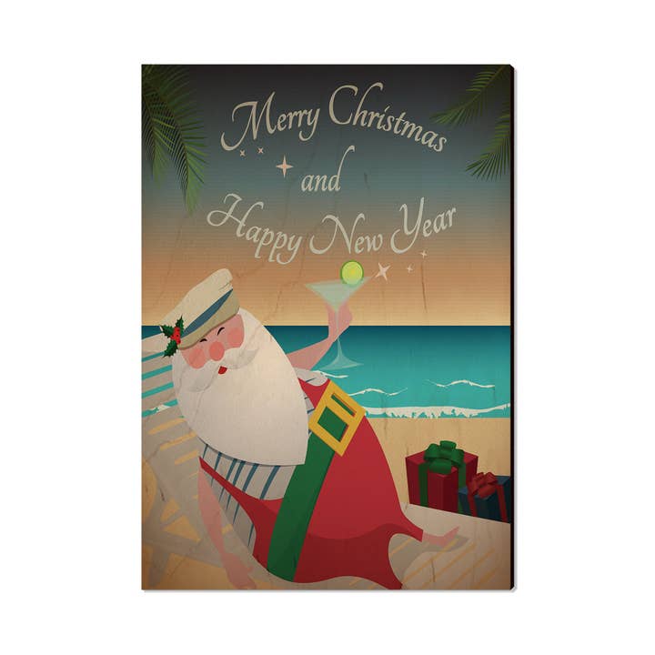 Beach Santa - Holiday Wood Postcards, Magnets, & Ornaments for wholesale by DaydreamHQ