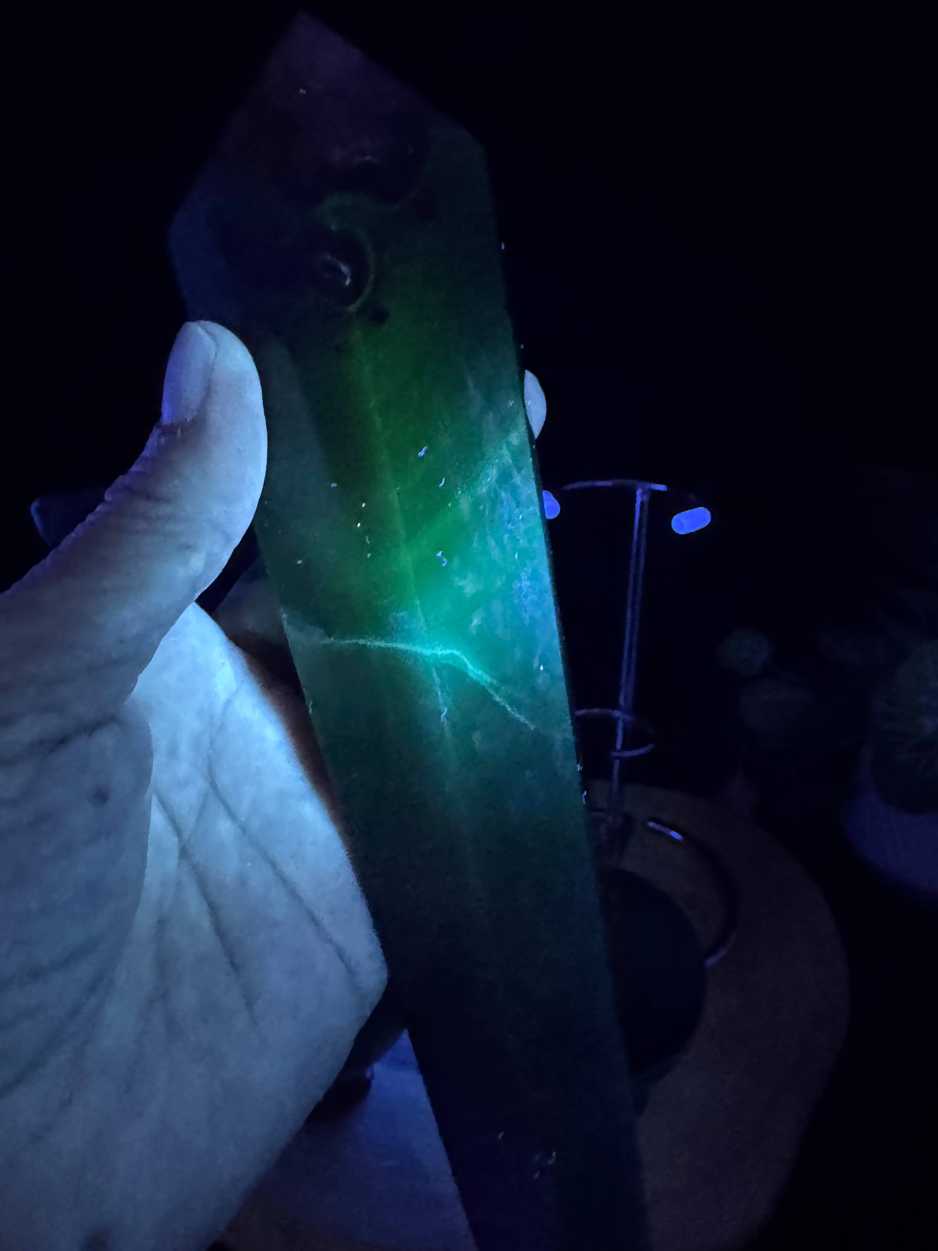 The 7 Directions - Wholesale Spiritual Stone/Crystal - 4 pc UV reactive Volcanic agate sphere wand moon bundle G7199