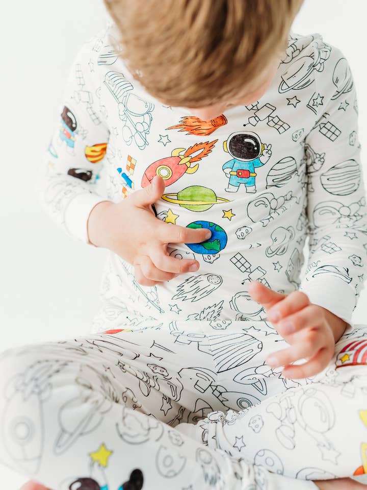 Bee Colorful Co. - Wholesale Sleepwear Set - Kids - Space Coloring Pajamas 2 piece set made from Bamboo