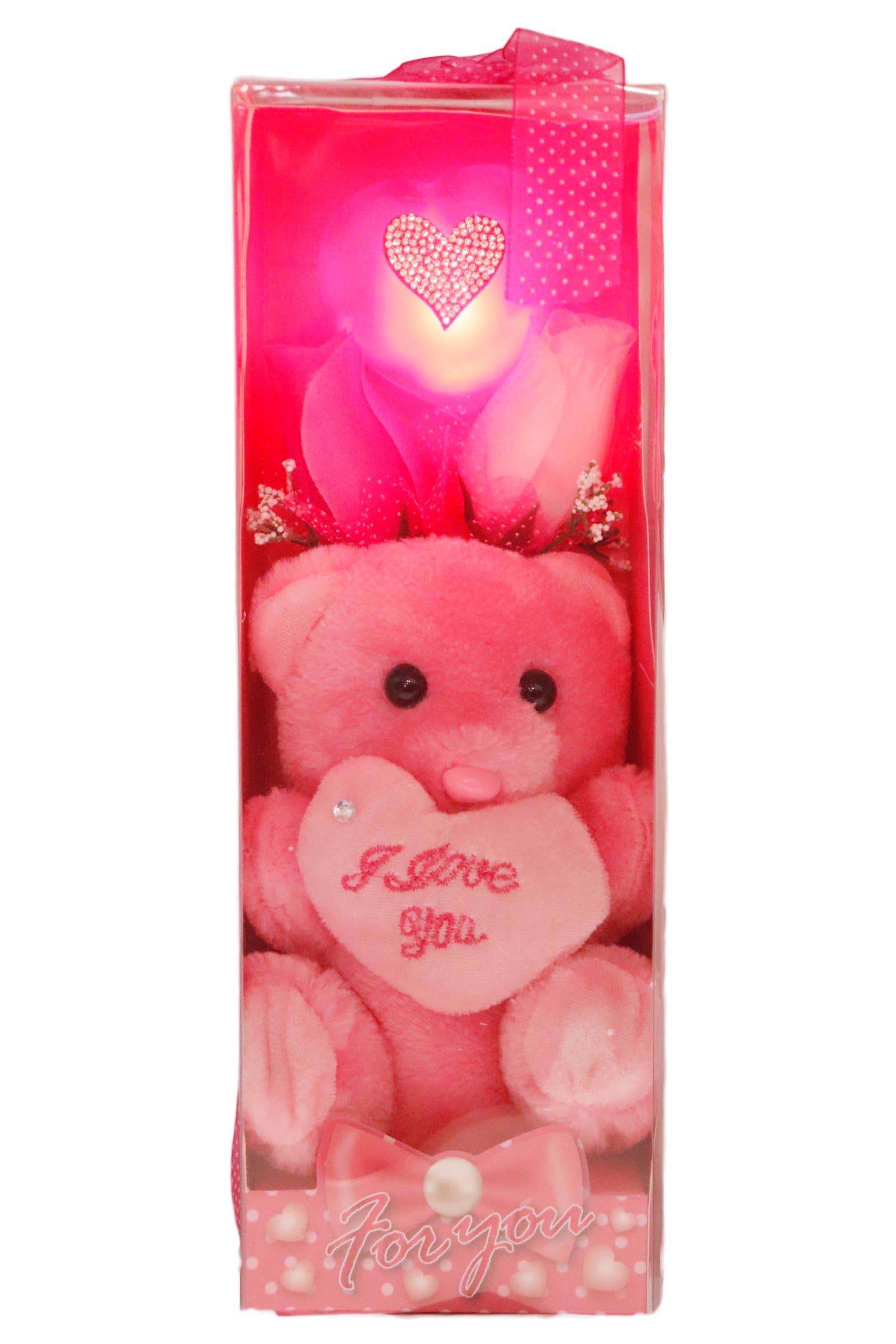 Cap Zone - Wholesale Decorative tabletop object - I Love You Light-Up Pink Heart Teddy Bear Gift Box - 12 Inch8