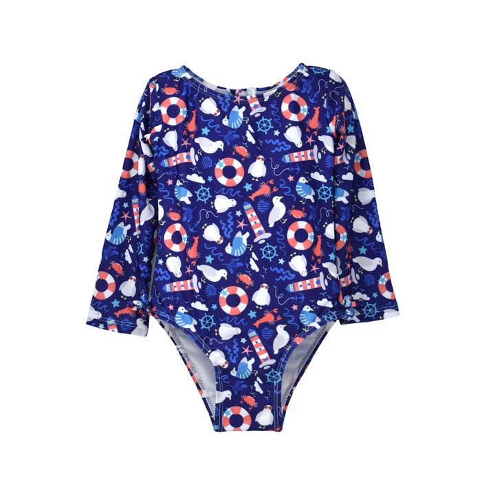 Flap Happy - Wholesale One Piece Swimsuit - Kids - Girls UPF50+ Charlie Long Sleeve Rash Guard Swimsuit (H)6