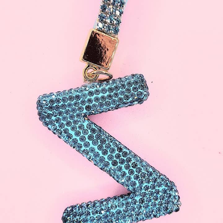 Silver Initial Letter Blue Crystal Key Ring & Bag Charm for wholesale on Faire24