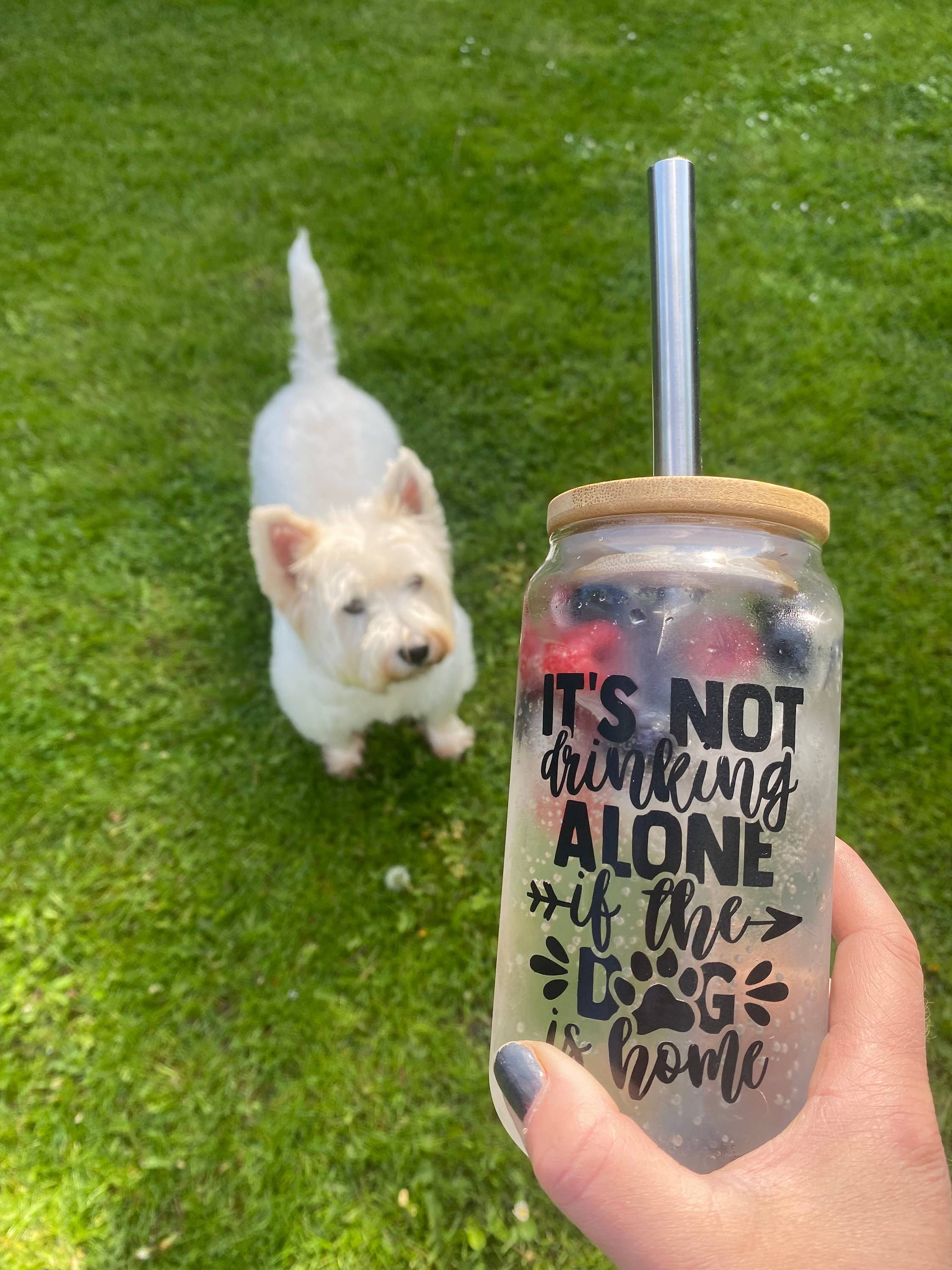 EcoDogDesigns – wholesale Drinking glass/cup – Dog Lovers Drinking Glass With Bamboo Lid & Steel Straw2