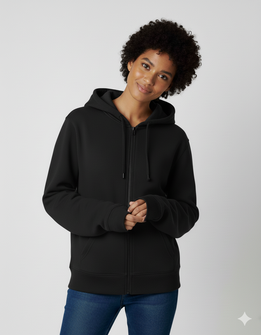 Schwarz UNISEX FLEECE REISSVERSCHLUSS-KAPUZENPULLOVER für den Großhandel auf Faire1