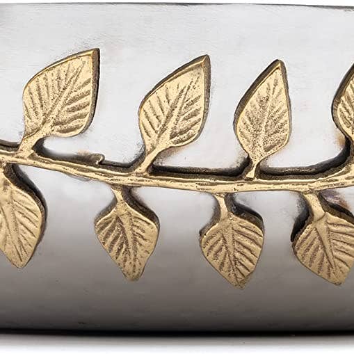 The Wine Savant / Khen Glassware - Wholesale Bowl - Silver Hammered Bowl with Golden Leaf Vine, Metal & Brass