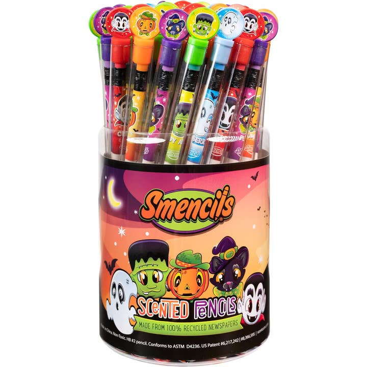 Scentco, Inc - Wholesale Retailer Display - Paper & Novelty - Halloween Smencils Cylinder - Scented Pencils - 50 Count