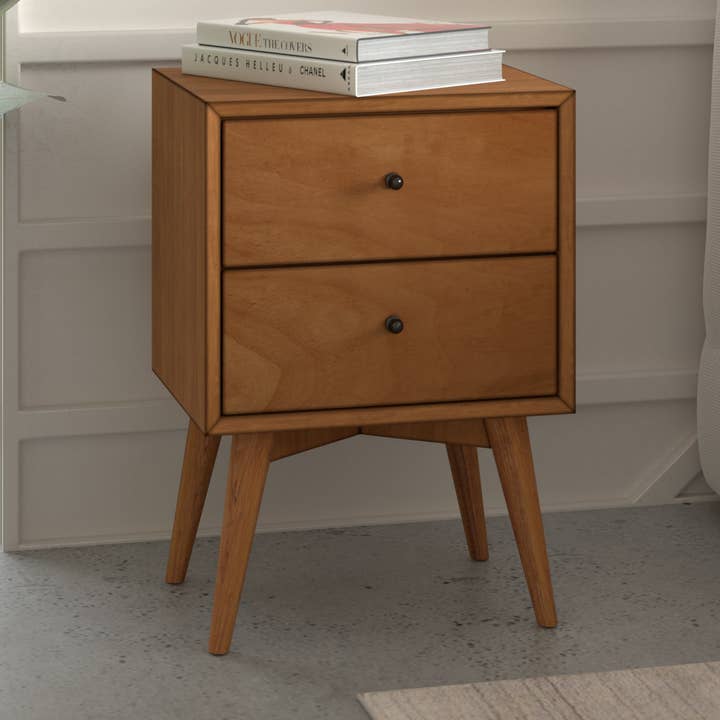 1629APB Bruin nachtkastje met 2 lades uit het midden van de eeuw voor wholesale door IDEAZ International LLC