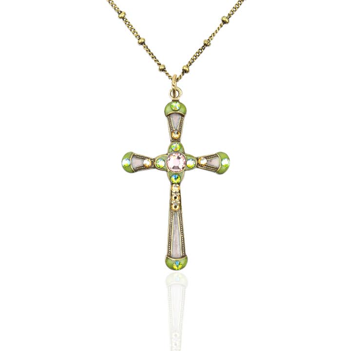 Collier Croix de Cristal Rosa pour la vente par Anne Koplik Designs, Inc.
