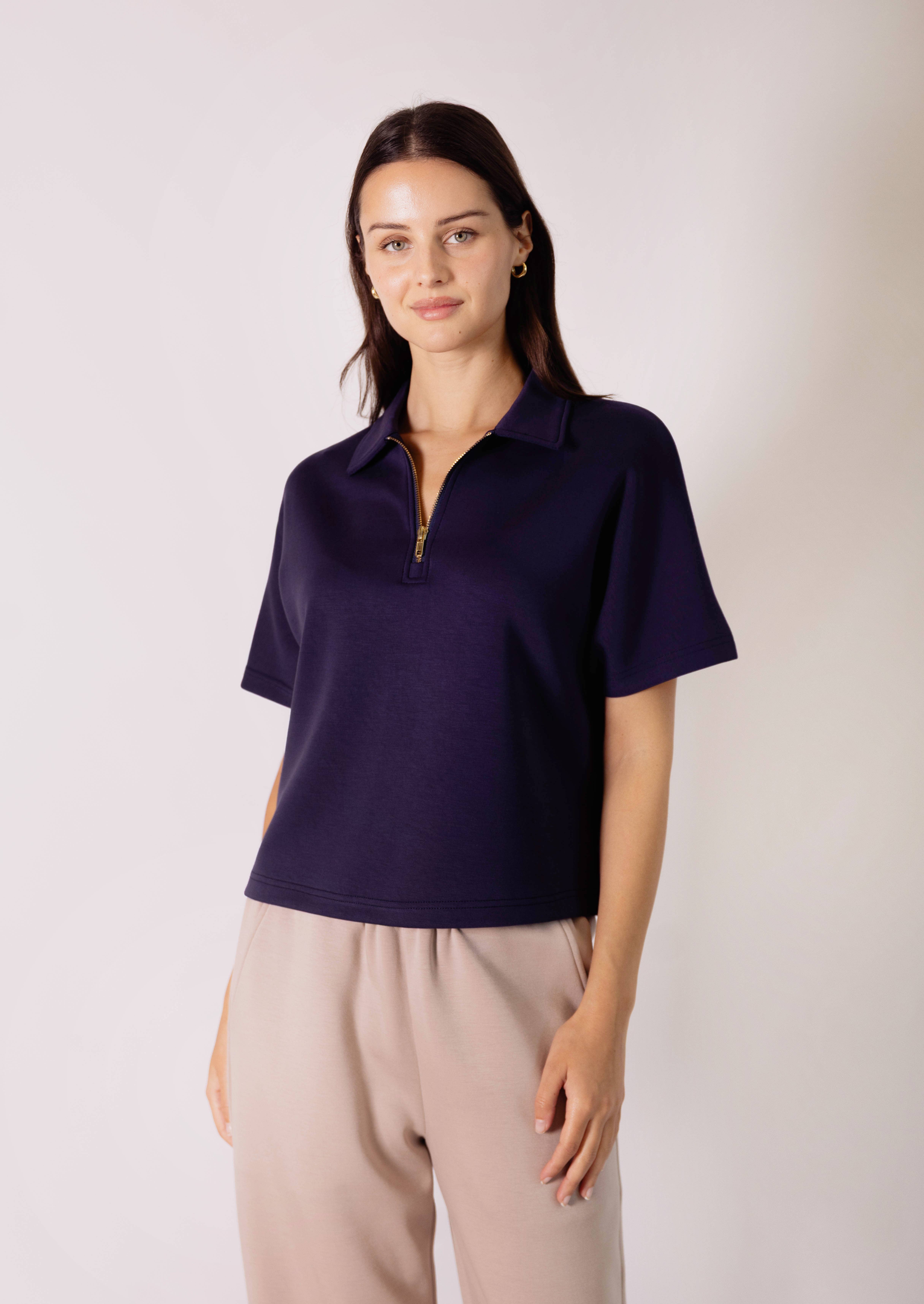 P. CILL - Wholesale Knit Top - Women's - P. CILL Butter Modal Short Sleeve Quarter Zip Top2