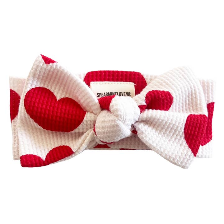 SpearmintLOVE - Wholesale Fashion Headband - Baby - Organic Waffle Knot Bow, Red Heart1