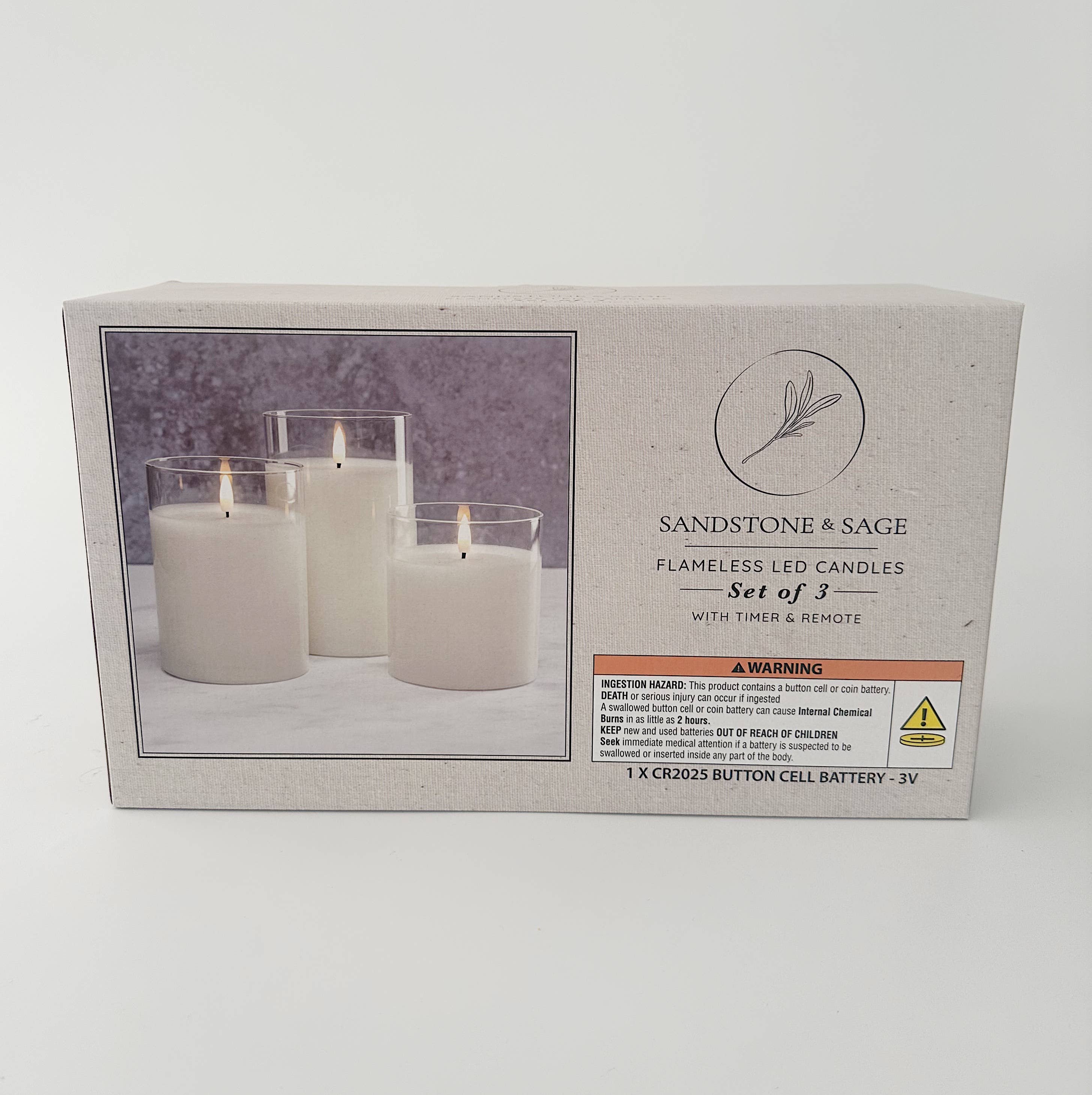 Sandstone & Sage - Wholesale Jar/filled candle - Flameless LED Hurricane Glass Candles - White and Amber9