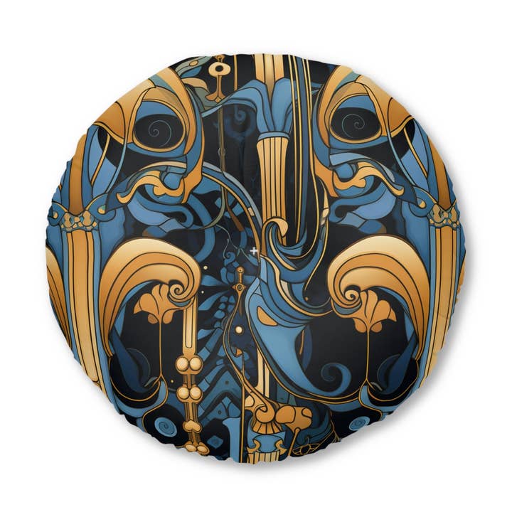 Geoffrey Decartes - Coussin de sol rond pour la vente par Velvet Rust