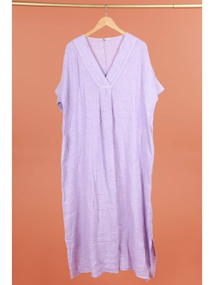 la maison des fibres naturelles - Wholesale Dress - Women's - Long dress v-neck 62733 100% linen17