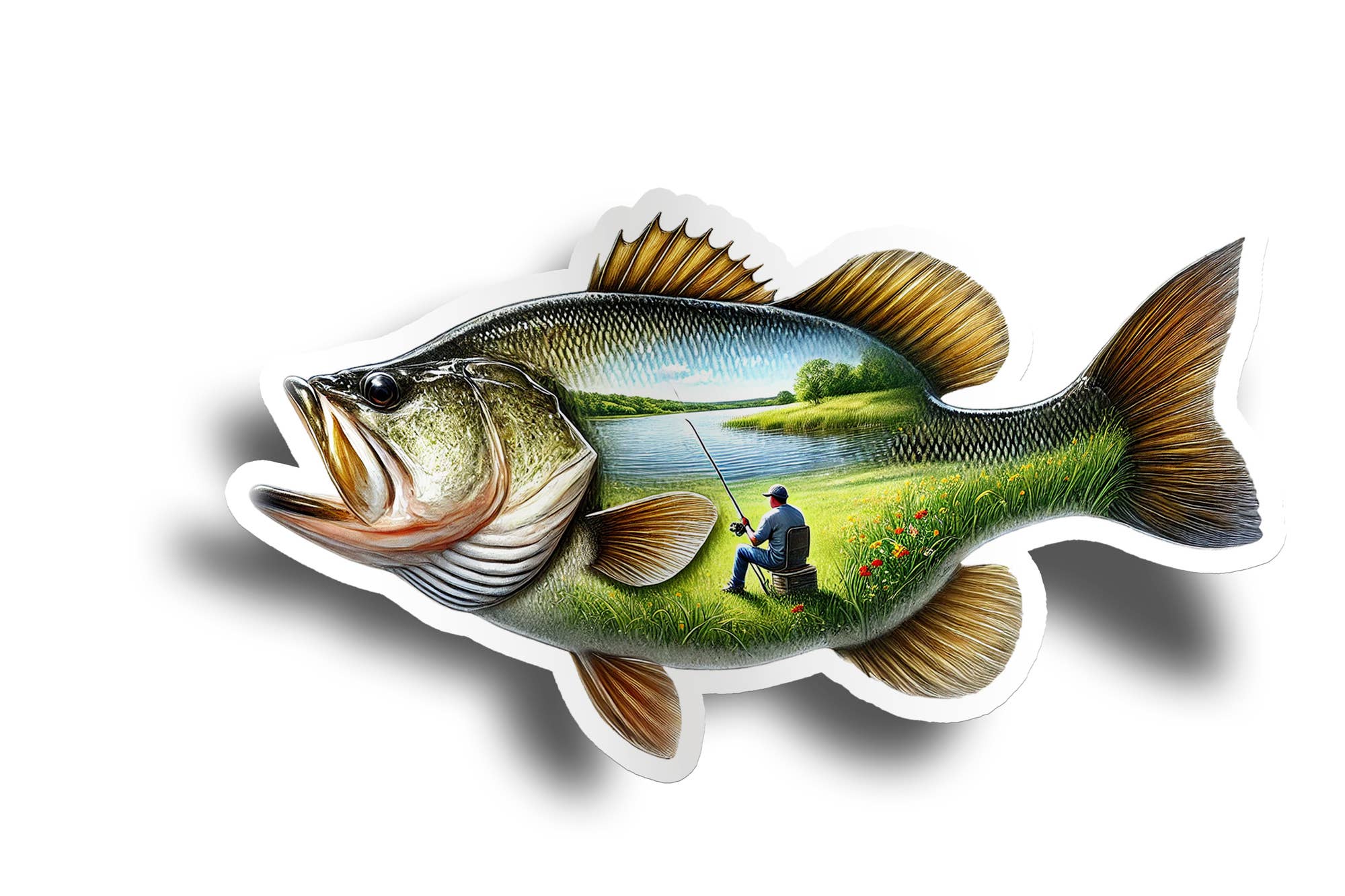 PiggyPrintStickers – wholesale Sticker – Bass Sticker | Lake Fishing Design | Durable Vinyl Decal1