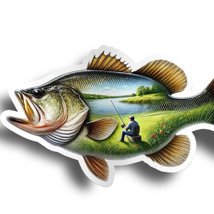 PiggyPrintStickers – wholesale Sticker – Bass Sticker | Lake Fishing Design | Durable Vinyl Decal1