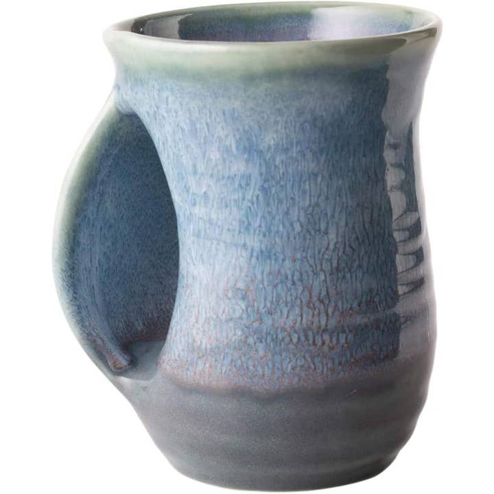 Hand Warmer Mug, Lagoon Blue, Left Handed for wholesale by The Wine Savant / Khen Glassware