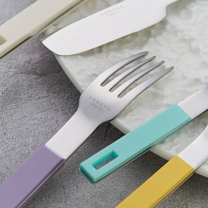 ANNOVA - Wholesale Flatware Set - ANNOVA Block Handle Silverware Set 20 Pieces Color Modern Style Flatware47