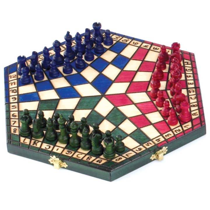 Tri-Color Chess For 3 Set for wholesale by M Cornell Importers Inc