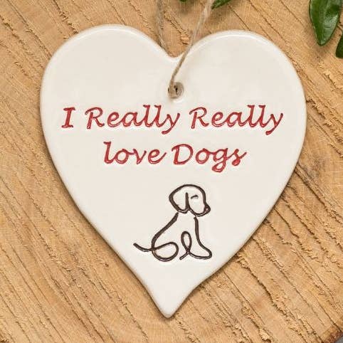 Pets - I really really love dogs - Handmade ceramic heart for wholesale by Broadlands Pottery