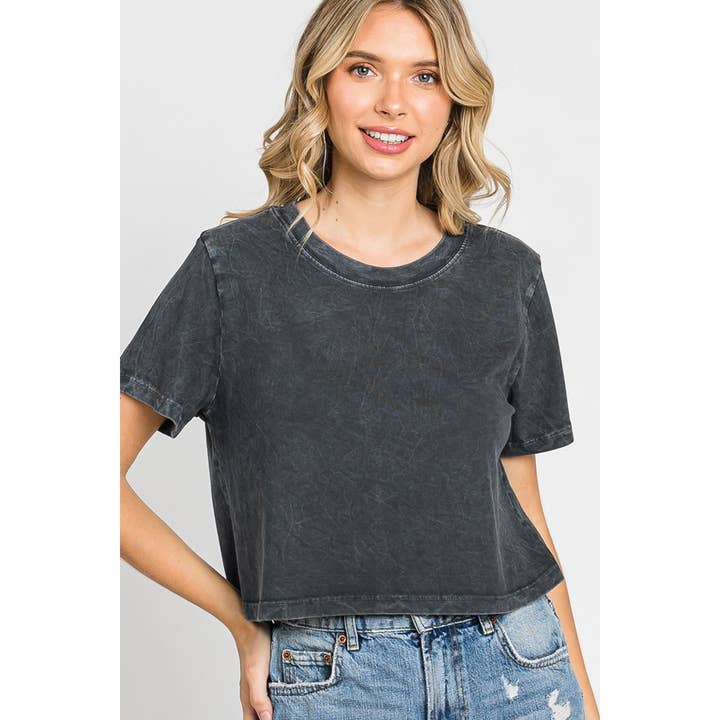 HRTandLUV - Wholesale T-Shirt - Women's - MINERAL WASHED SHORT SLEEVE GRAPHIC CROP TOP