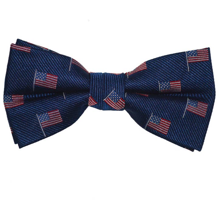 SummerTies - Wholesale Bow Tie - Kids - American Flag Bow Tie - Navy, Woven Silk, Pre-Tied for Kids