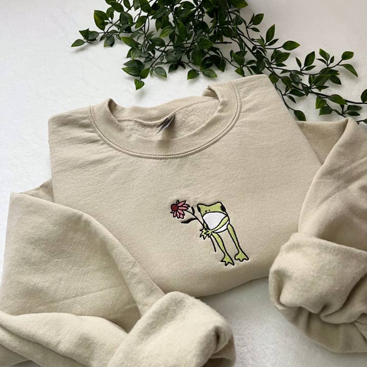 Flower Frog Embroidered Crewneck Sweatshirt for wholesale by Shop Late 80s