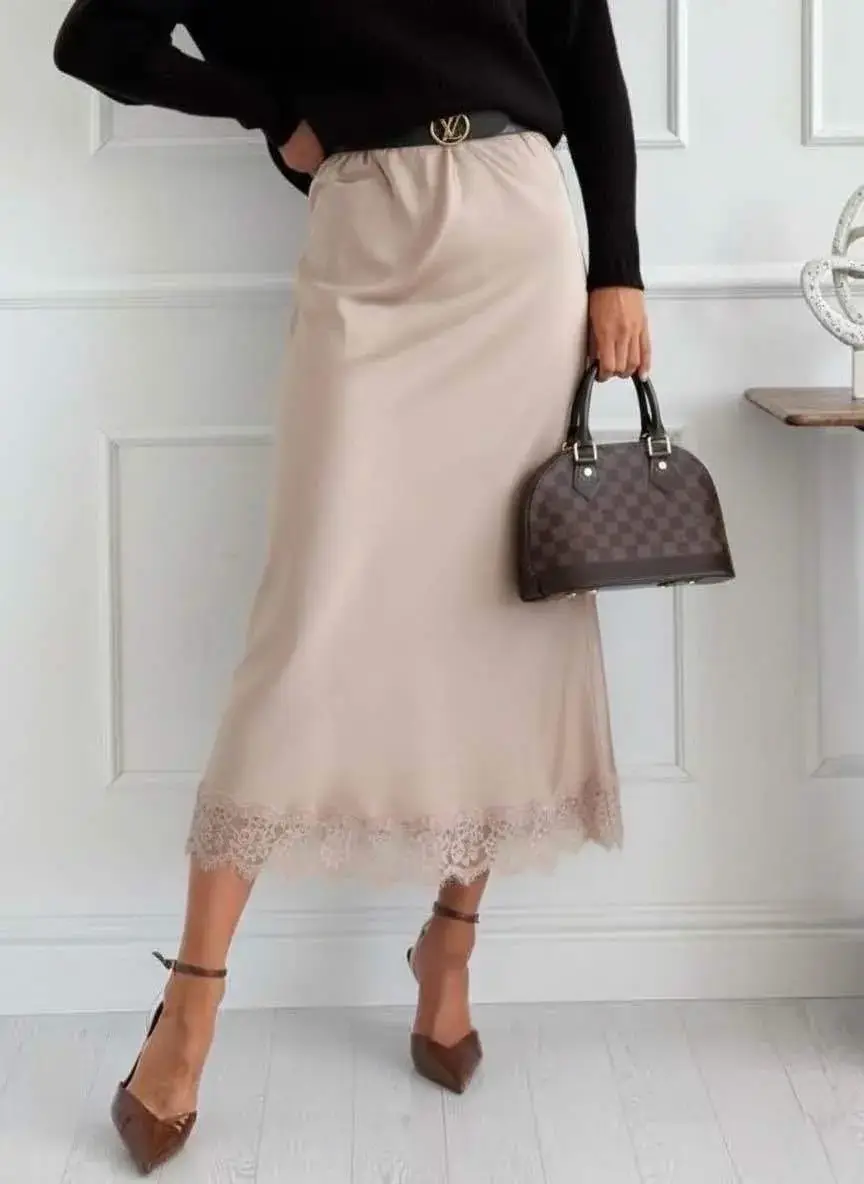 ESTEE BROWN - Wholesale Skirt - Women's - Satin skirt with lace - 65495