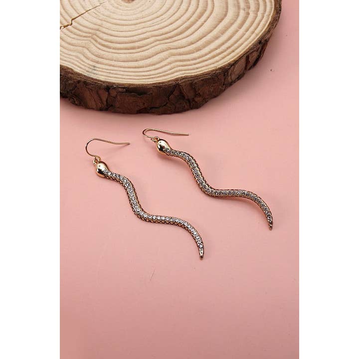 ORO ORECCHINI PENDENTI LUNGHI A SERPENTE CON STRASS | 31E23022 in vendita all'ingrosso su Faire