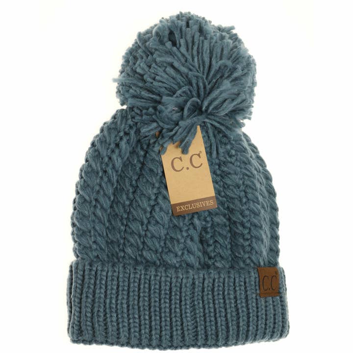 C.C Beanie - Wholesale Beanie - Women's - Twisted Mock Cable Knit Pom Beanie HAT2054