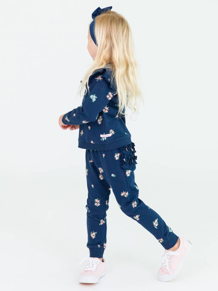 Blue Girls Ready To Bloom Ruffle Long Sleeve Jogger Set for wholesale on Faire
