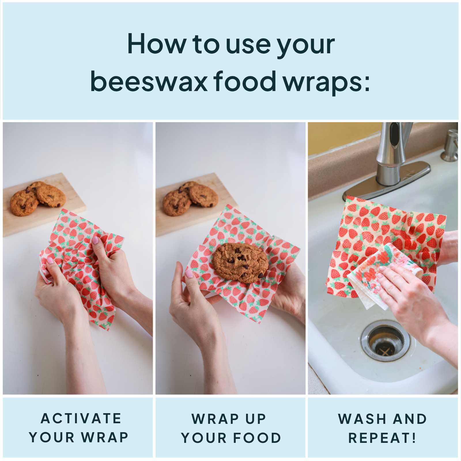 NATURE BEE - Vendita all'ingrosso Involucro/sacchetto per alimenti - Set di varietà Beeswax Wrap - Rosa3