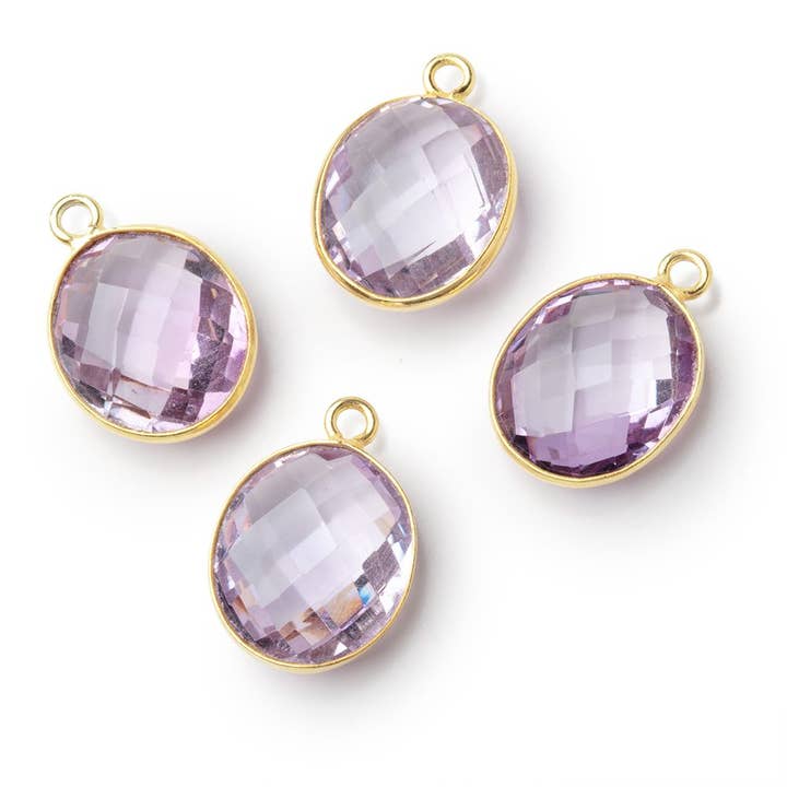 14.5x13mm Vermeil Bezel Pink Amethyst Faceted Oval Pendant 1 piece for wholesale by Beads of Cambay