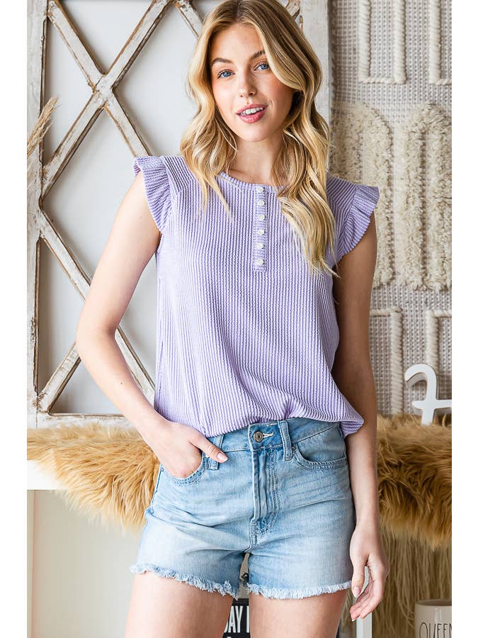 7th Ray – Engroshandel Strikket top - Dame – Solid Rib Knap-Front Flæseærme Top T515621