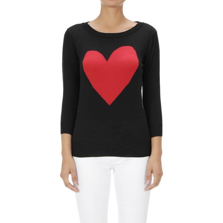 Mak – Engroshandel Pullover - Dame – Hjerte Chenille Crewneck 3/4 ærme Pullover Sweater MK359513