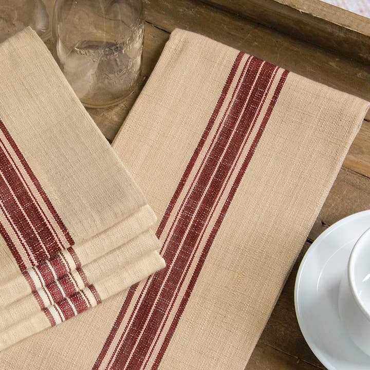 Farmhouse Kitchen 18x26 Sesame Rosewood Cotton Tea Towel for wholesale by Heritage Lace