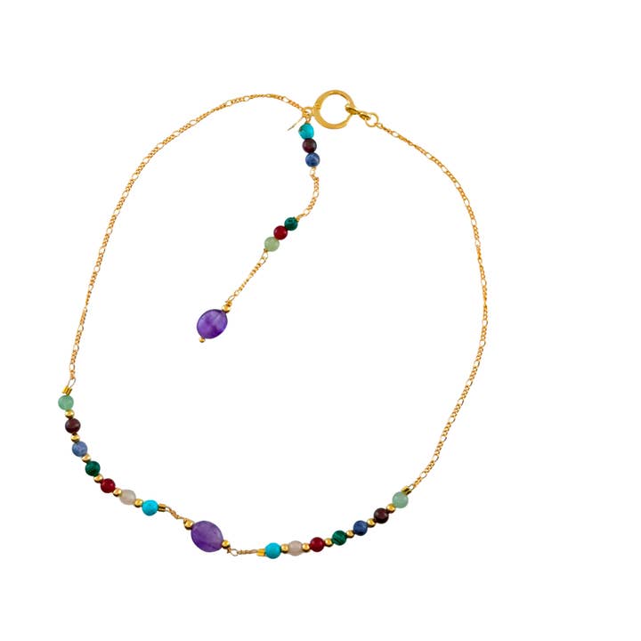 SN497 Multi Stones Necklace with a backdrop Pendant for wholesale by Sai Brazil
