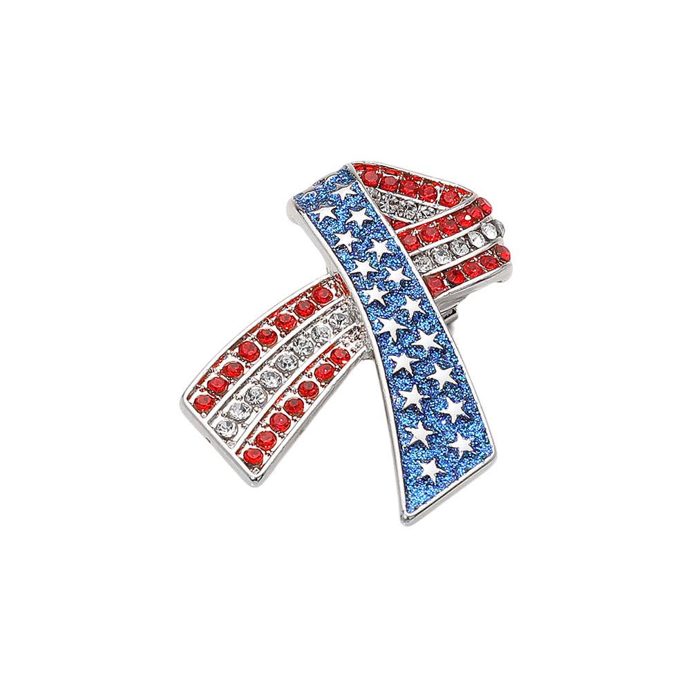 Sensibling Corp. - Wholesale Brooch - Stone Paved American USA Flag Bow Brooch4