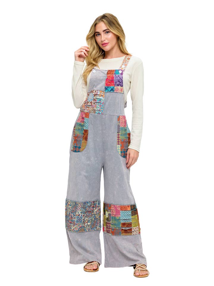 Boho Print Patchwork Overall Razor Cut for wholesale by Yak & Yeti