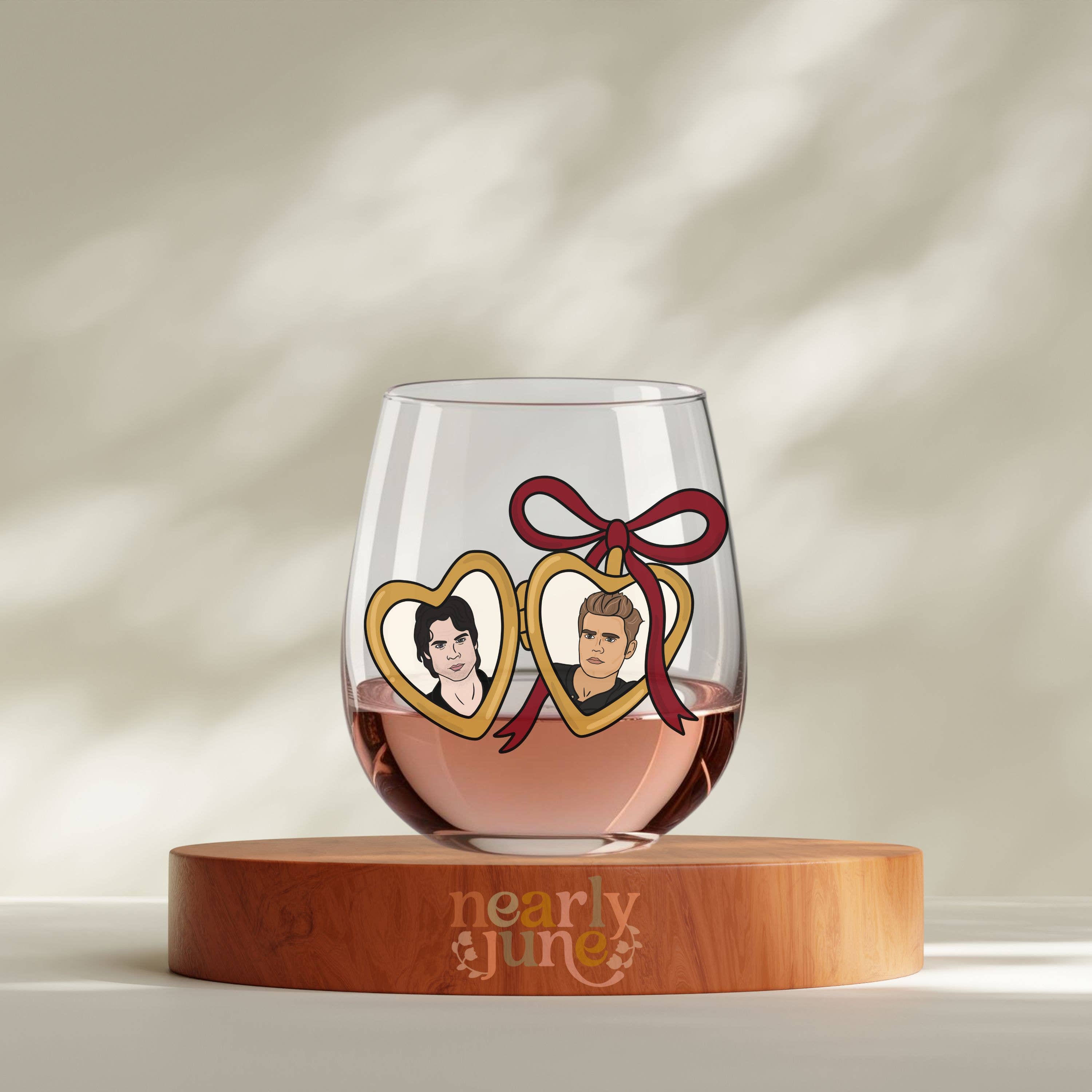 Nearly June Design Co - Wholesale Wine Glass - The Vampire Diaries Salvatore Brothers Locket Wine Glass