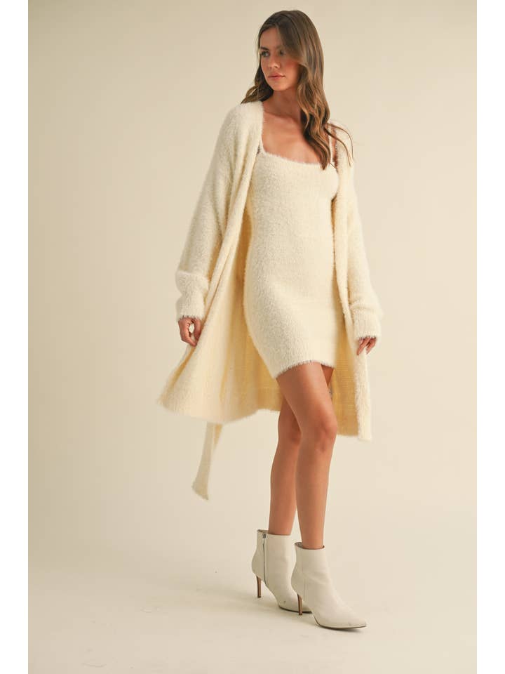 Klesis - Wholesale Cardigan - Women's - IST5668 SOFT SLEEVELESS TUBE MINI DRESS AND CARDIGAN SET