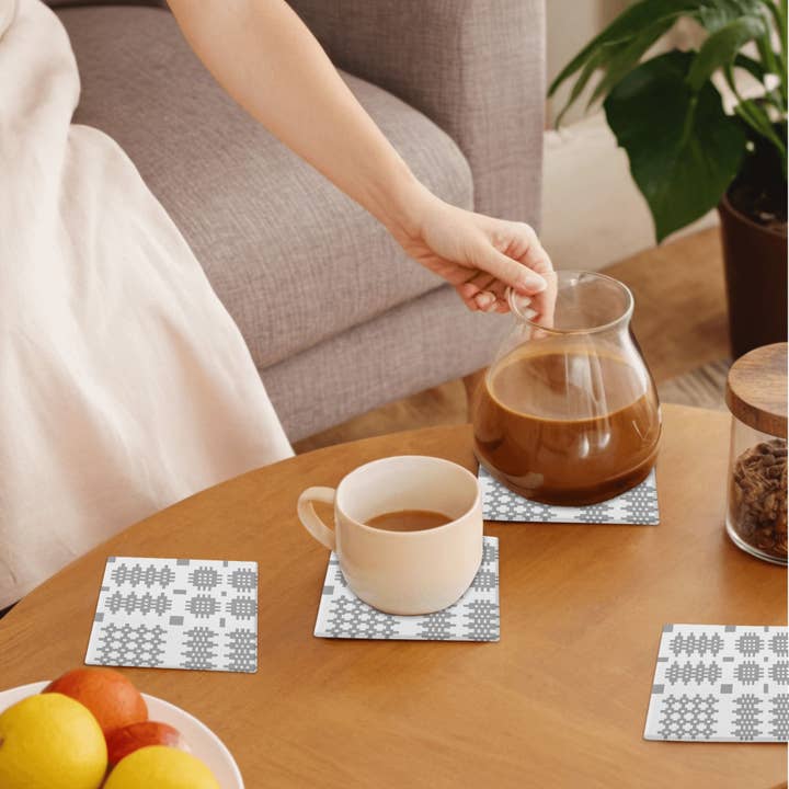 Moose & Co - Wholesale Coasters - Grey and White Welsh Tapestry Blanket Print Coaster