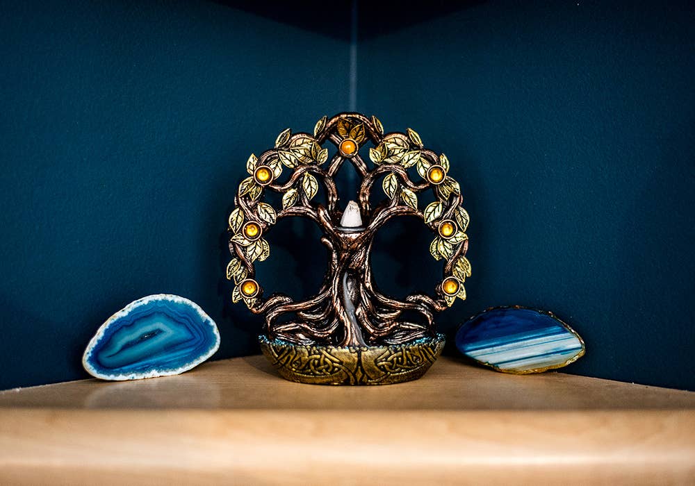 Kheops International - Wholesale Incense Holder - Polyresin Backflow Incense Burner - Tree of Life w/ Gems3