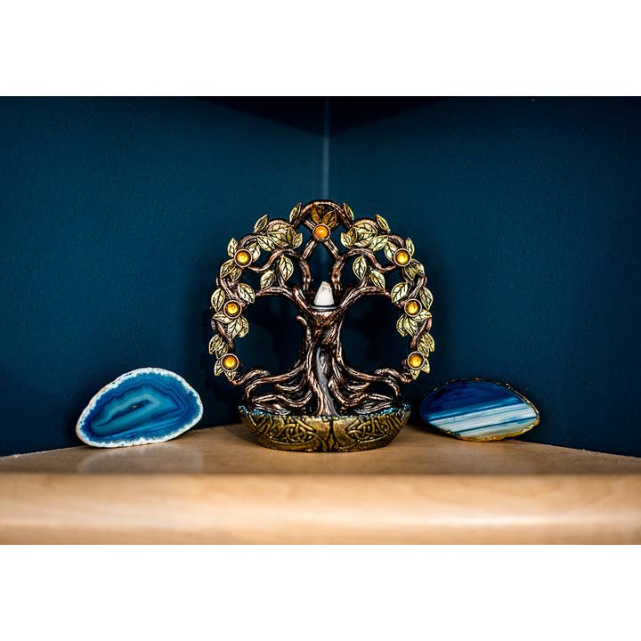 Kheops International - Wholesale Incense Holder - Polyresin Backflow Incense Burner - Tree of Life w/ Gems3