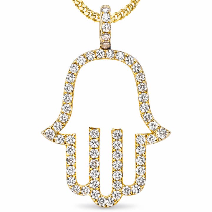 Collier Pendentif Main Hamsa en Diamant VS 1 Carat en Or 4K de Laboratoire pour la vente par Geneve Diamond