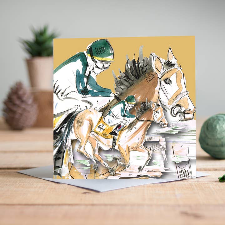 Furlong Horse racing Greeting Card for wholesale by Claire Louise