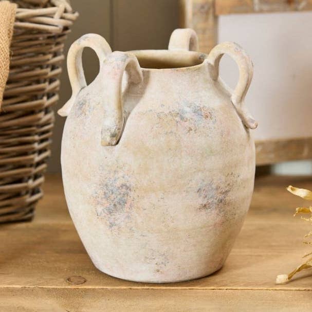 Vase Rond Finition Rustique en Terre Cuite avec Poignées Décoratives pour la vente par Langs