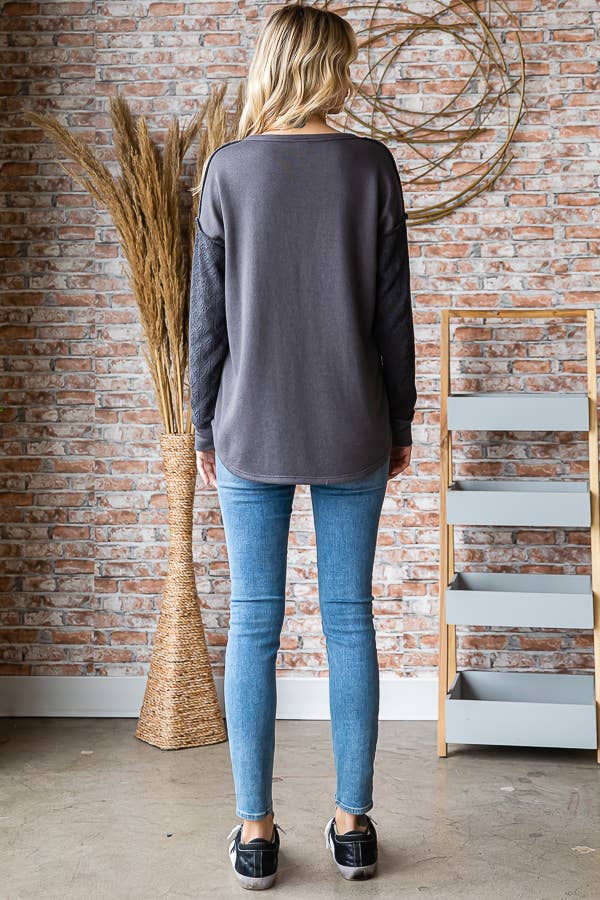 7th Ray - Vente Haut en maille – femme - Haut à manches longues en mélange de coton avec contraste en dentelle et boutons devant T525347