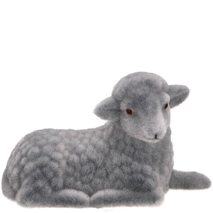Mouton en plastique Farid couché, L17cm, Gris pour la vente par Vosteen